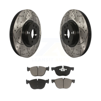 Rotors de frein à disque fendus percés à revêtement avant et kit de plaquettes en céramique pour BMW X5 X