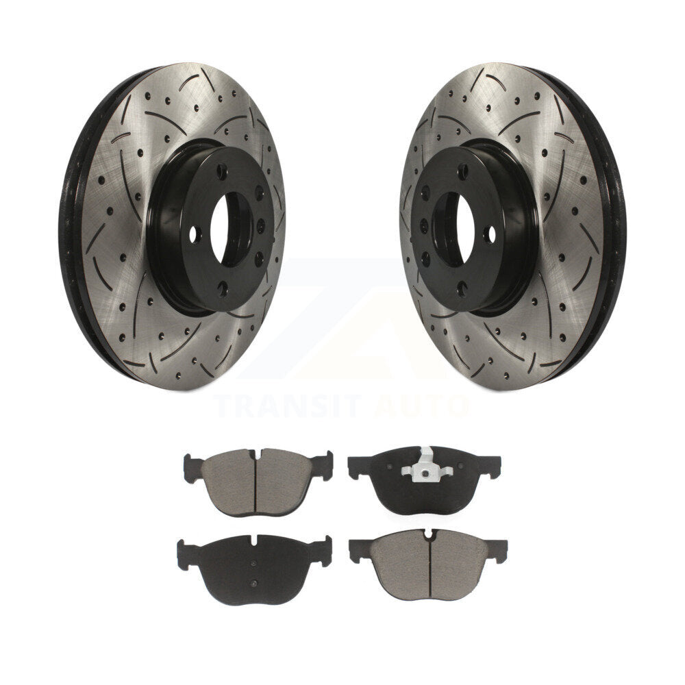 Rotors de frein à disque fendus percés à revêtement avant et kit de plaquettes en céramique pour BMW X5 X