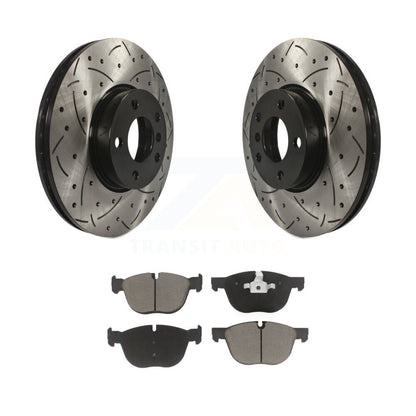 Rotors de frein à disque fendus percés à revêtement avant et kit de plaquettes en céramique pour BMW X5 X
