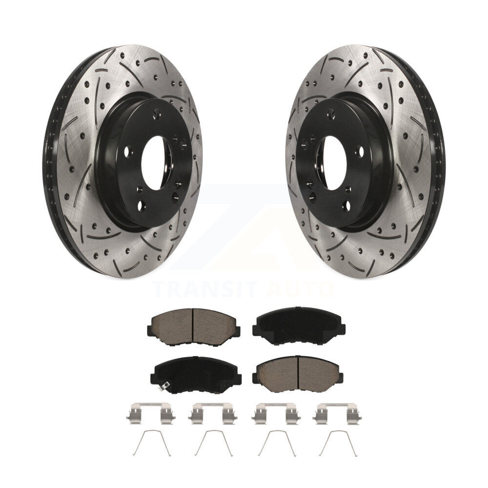 Rotors de frein à disque fendus percés à revêtement avant et Kit de plaquettes en céramique pour Honda Civi