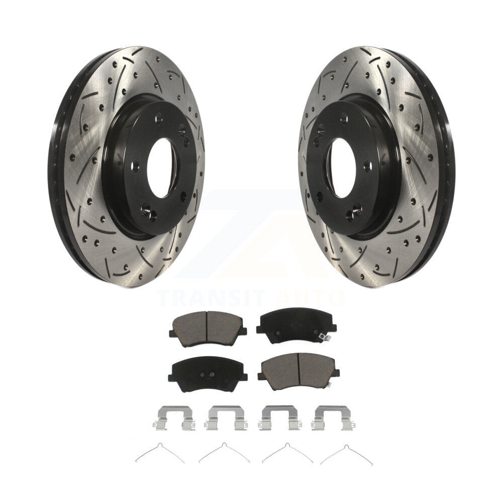 Rotor de frein à disque à fente percée avec revêtement avant et Kit de plaquettes en céramique pour Hyundai Elantr