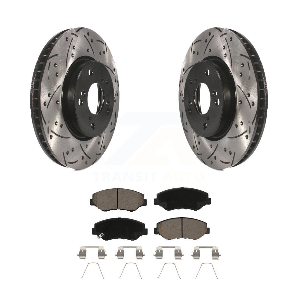 Rotors de frein à disque fendus percés à revêtement avant et Kit de plaquettes en céramique pour Honda Civi