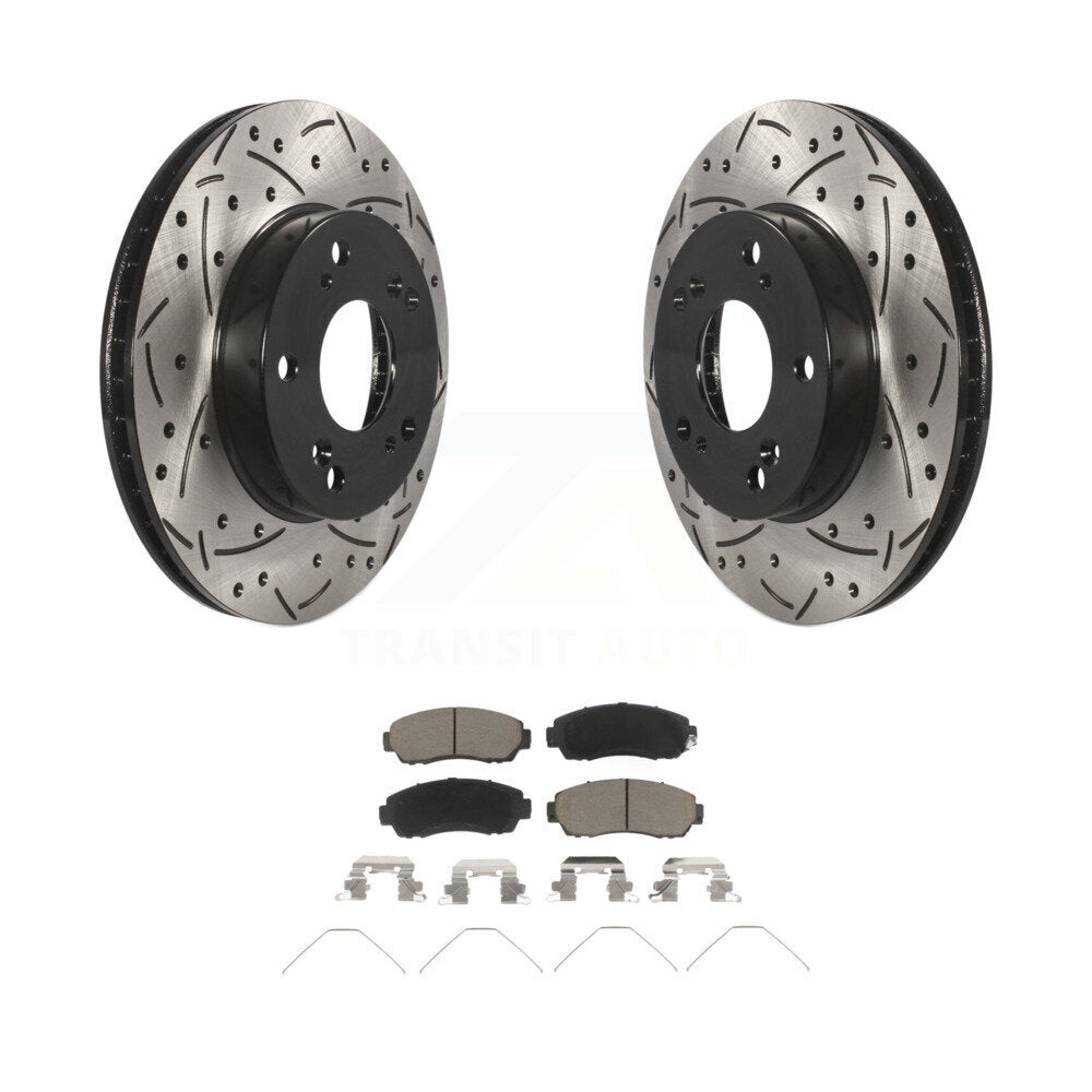 Rotors de frein à disque fendus percés à revêtement avant et Kit de plaquettes en céramique pour Honda Civi