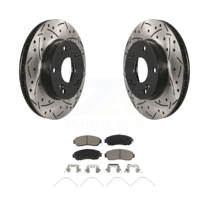Rotors de frein à disque fendus percés à revêtement avant et Kit de plaquettes en céramique pour Honda Civi