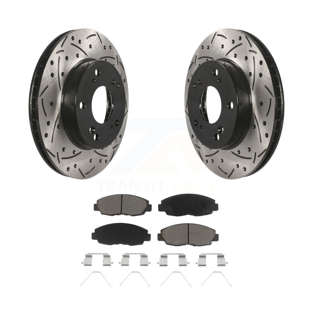 Rotors de frein à disque fendus percés à revêtement avant et Kit de plaquettes en céramique pour Honda Civi