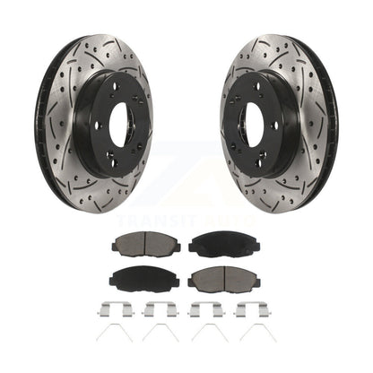Rotors de frein à disque fendus percés à revêtement avant et Kit de plaquettes en céramique pour Honda Civi