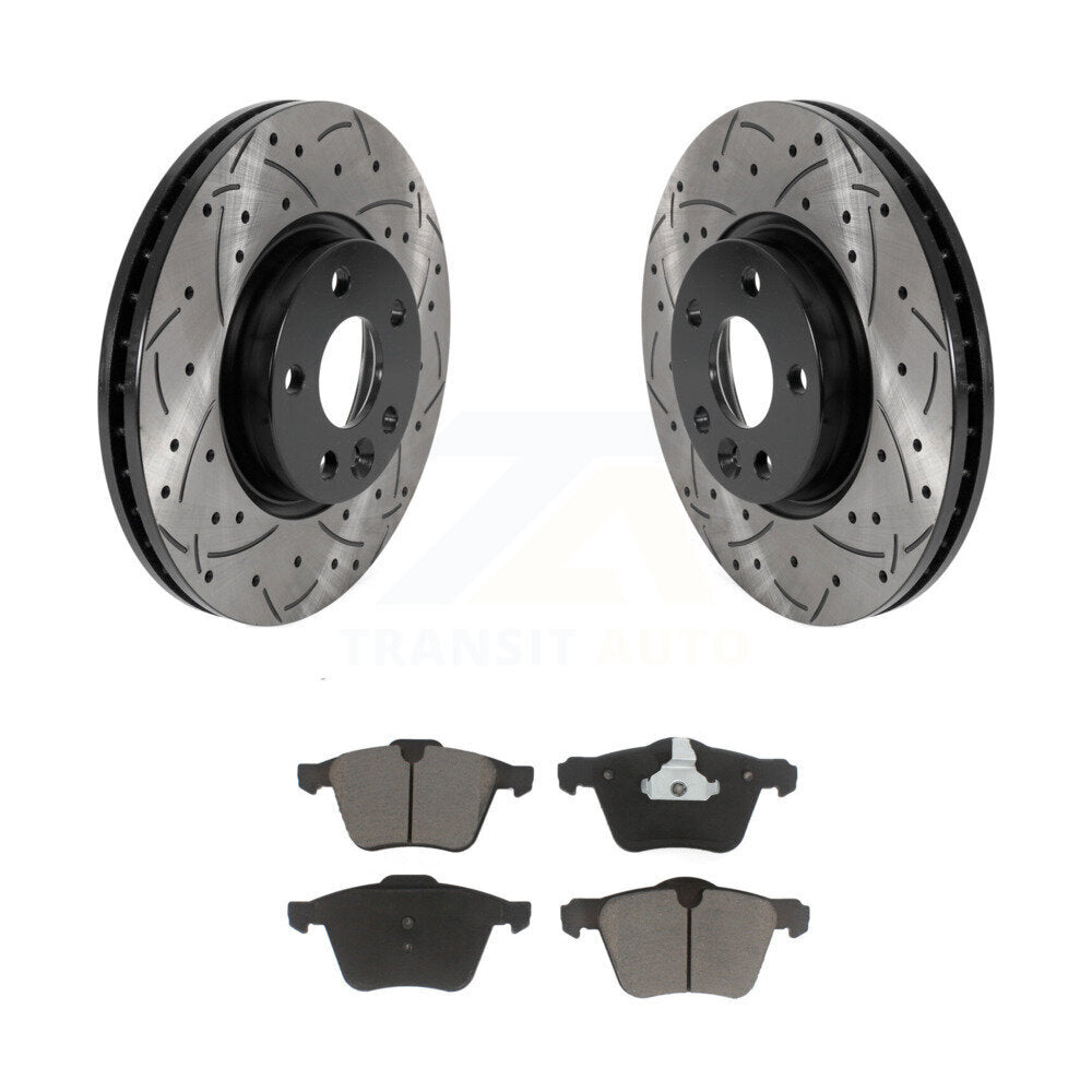 Rotors de frein à disque fendus percés à revêtement avant et kit de plaquettes en céramique pour Volvo V7