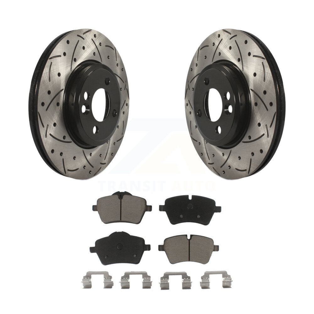 Rotor de frein à disque à fente avant percée et Kit de plaquettes en céramique pour Mini Cooper Countryma
