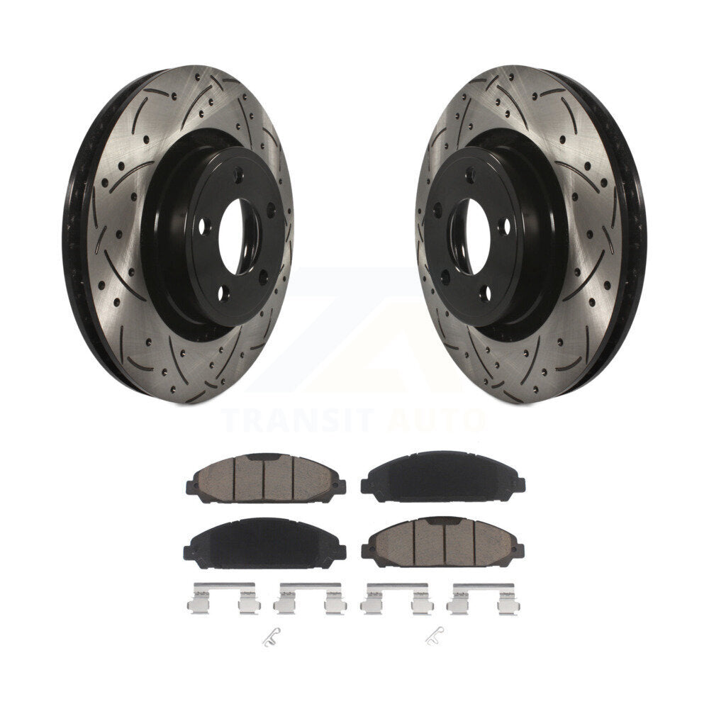 Rotor de frein à disque fendu percé à revêtement avant et Kit de plaquettes en céramique pour Ford Mustang