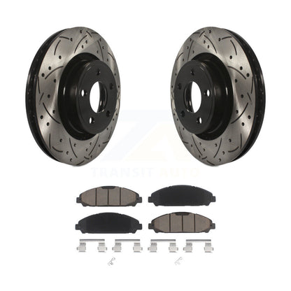 Rotor de frein à disque fendu percé à revêtement avant et Kit de plaquettes en céramique pour Ford Mustang