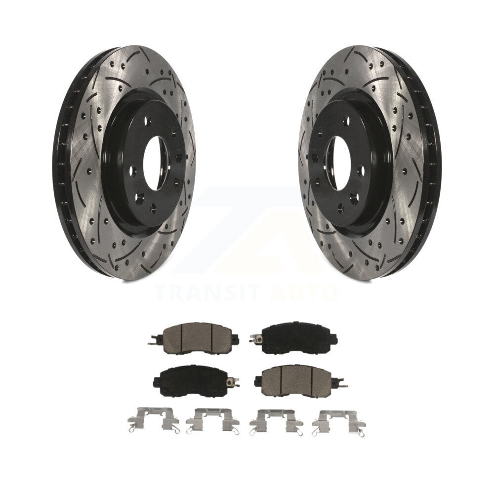 Rotors de frein à disque fendus percés à revêtement avant et kit de plaquettes en céramique pour Nissan LEA