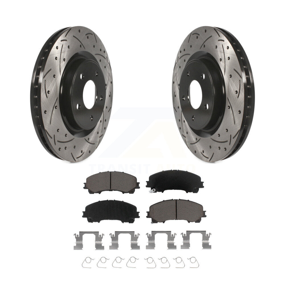 Rotor de frein à disque fendu percé à revêtement avant et Kit de plaquettes en céramique pour Nissan Rogu