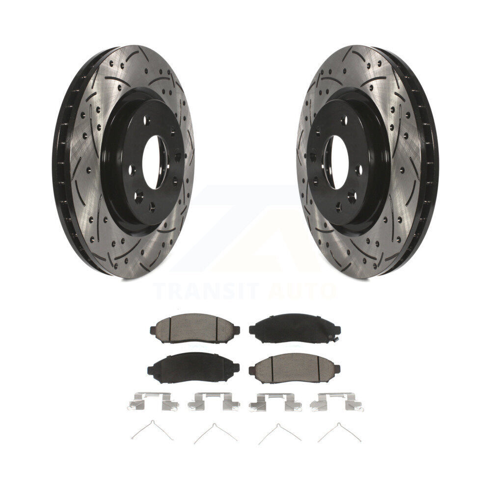 Rotors de frein à disque fendus percés à revêtement avant et kit de plaquettes en céramique pour Nissan LEA