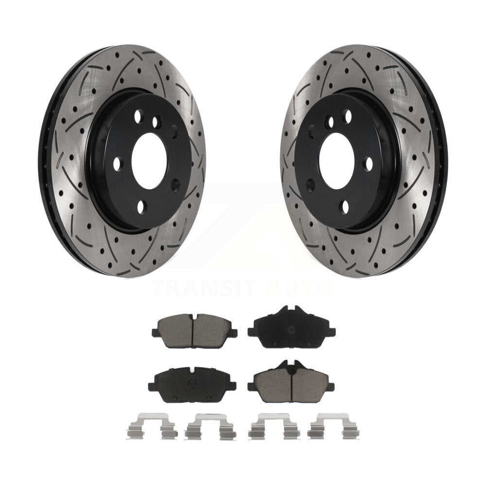 Rotors de frein à disque fendus percés à revêtement avant et kit de plaquettes en céramique pour Mini Coope
