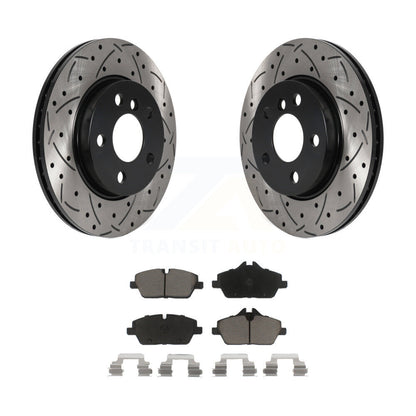 Rotors de frein à disque fendus percés à revêtement avant et kit de plaquettes en céramique pour Mini Coope