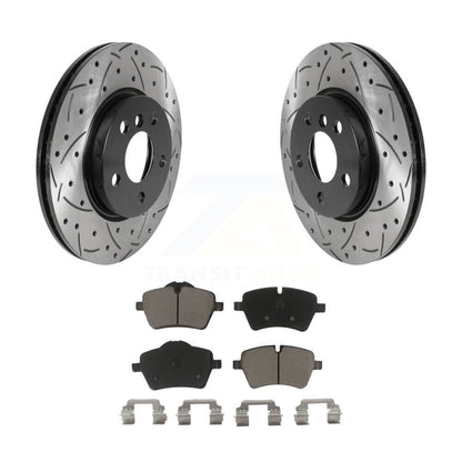 Rotors de frein à disque fendus percés à revêtement avant et kit de plaquettes en céramique pour Mini Coope