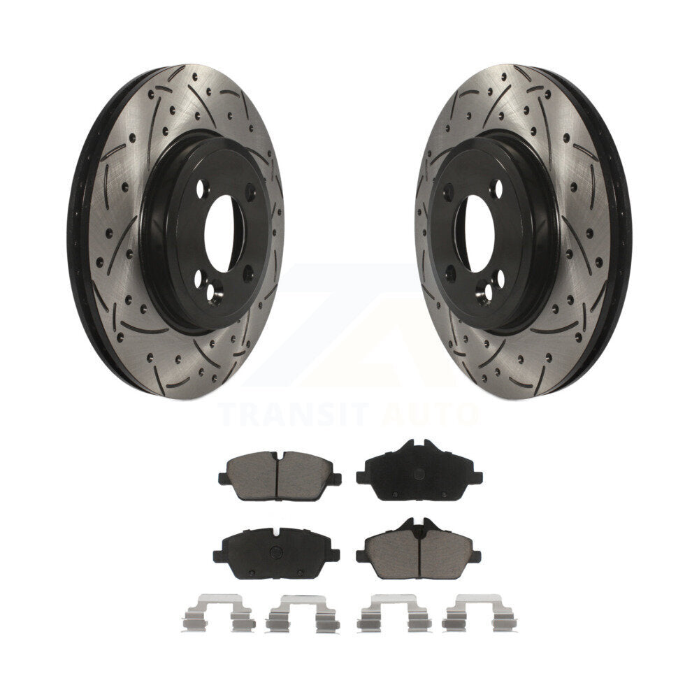 Rotors de frein à disque fendus percés à revêtement avant et kit de plaquettes en céramique pour Mini Coope