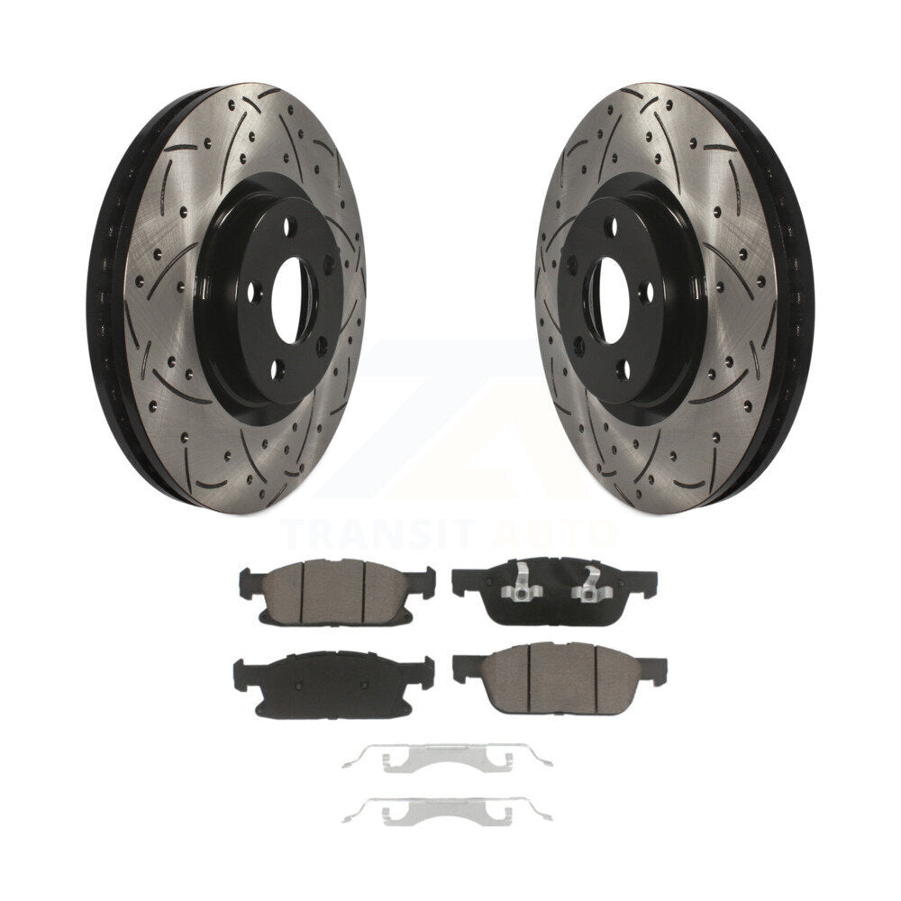 Rotors de frein à disque fendus percés à revêtement avant et kit de plaquettes en céramique pour Ford Edge