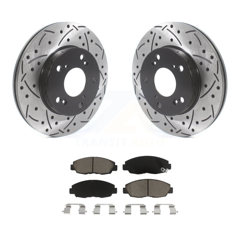 Rotors de frein à disque fendus percés à revêtement avant et Kit de plaquettes en céramique pour Honda Civi