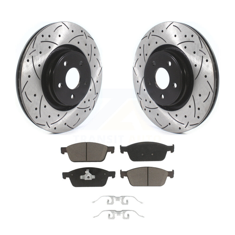 Rotor de frein à disque à fente avant percée et Kit de plaquettes en céramique pour Ford Focus Lincoln MK