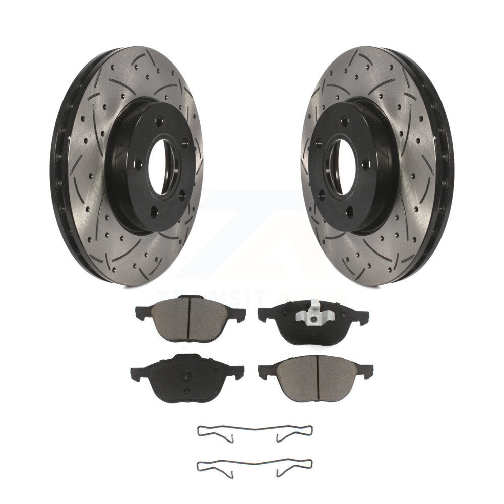 Kit de plaquettes en céramique pour rotors de frein à disque à fente forée avec revêtement avant pour Ford Focus c-ma