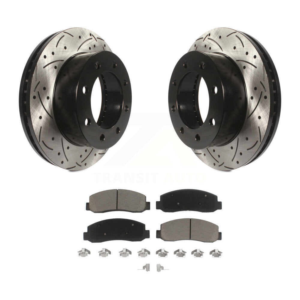 Rotor de frein à fente avant percé et Kit de plaquettes en céramique pour Ford F-250 Super Duty F-35