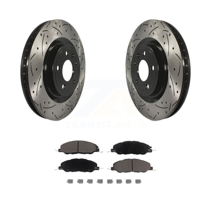 Rotor de frein à disque fendu percé à revêtement avant et Kit de plaquettes en céramique pour Ford Mustang