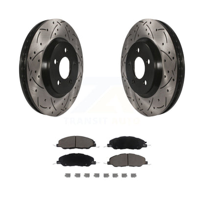 Rotor de frein à disque fendu percé à revêtement avant et Kit de plaquettes en céramique pour Ford Mustang