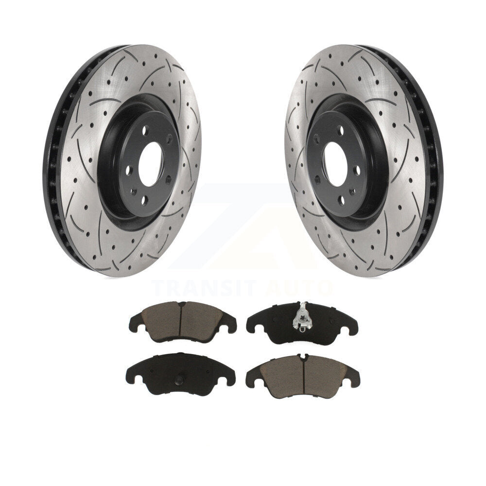 Rotors de frein à disque fendus percés à revêtement avant et kit de plaquettes en céramique pour Audi A6