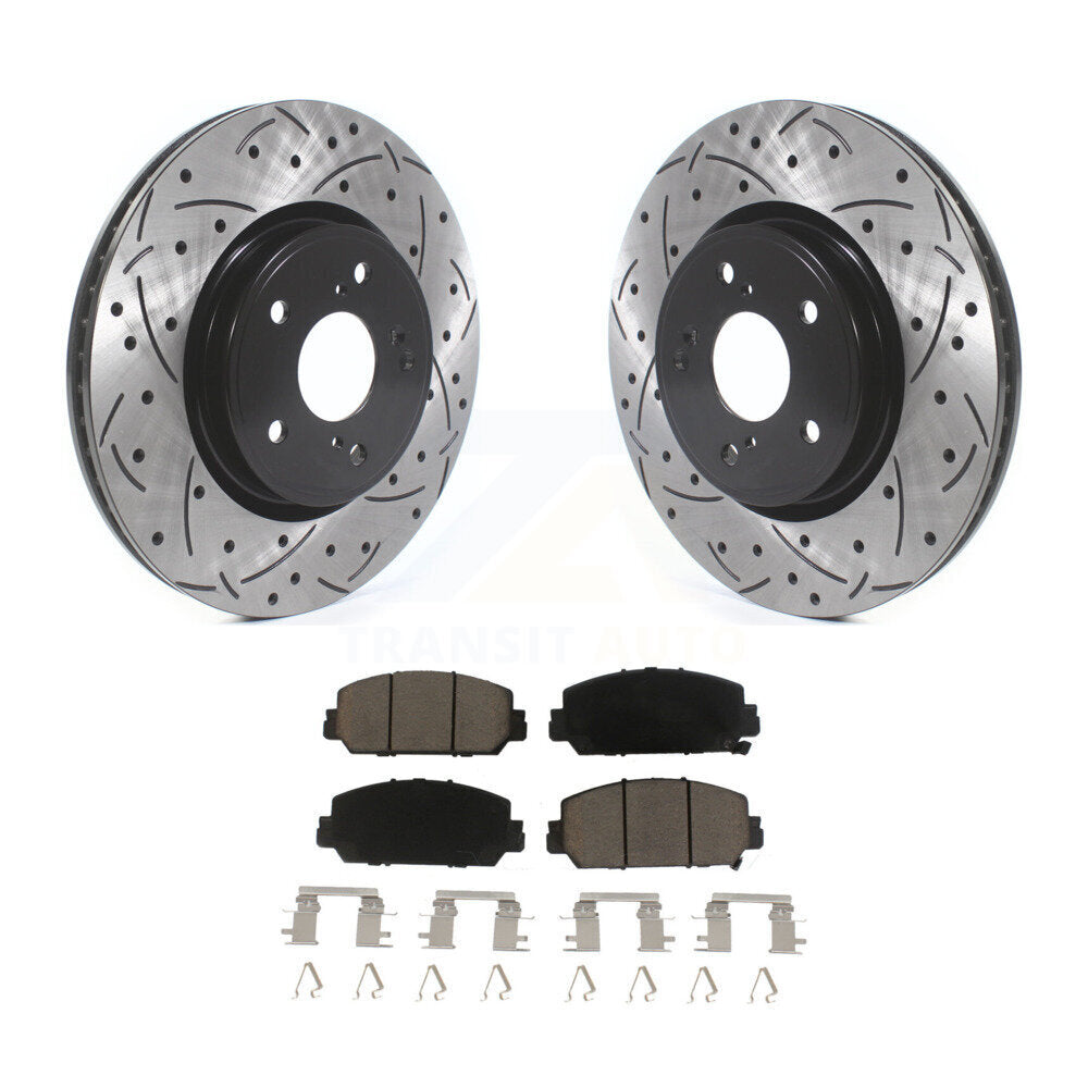 Rotor de frein à disque à fente percée avec revêtement avant et Kit de plaquettes en céramique pour Honda CR-V HR-