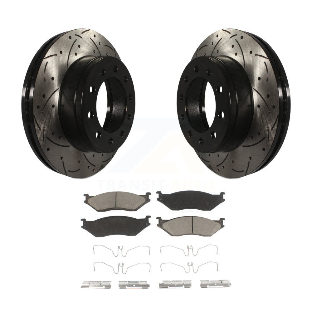 Rotor de frein à fente avant percé et Kit de plaquettes en céramique pour Ford F-450 Super Duty F-55
