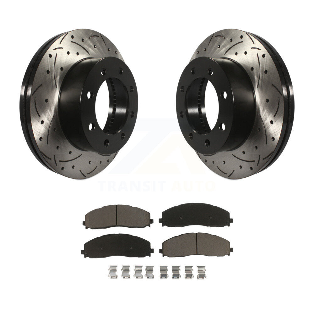 Rotor de frein à fente percée avant et Kit de plaquettes en céramique pour Ford F-350 Super Duty F-25