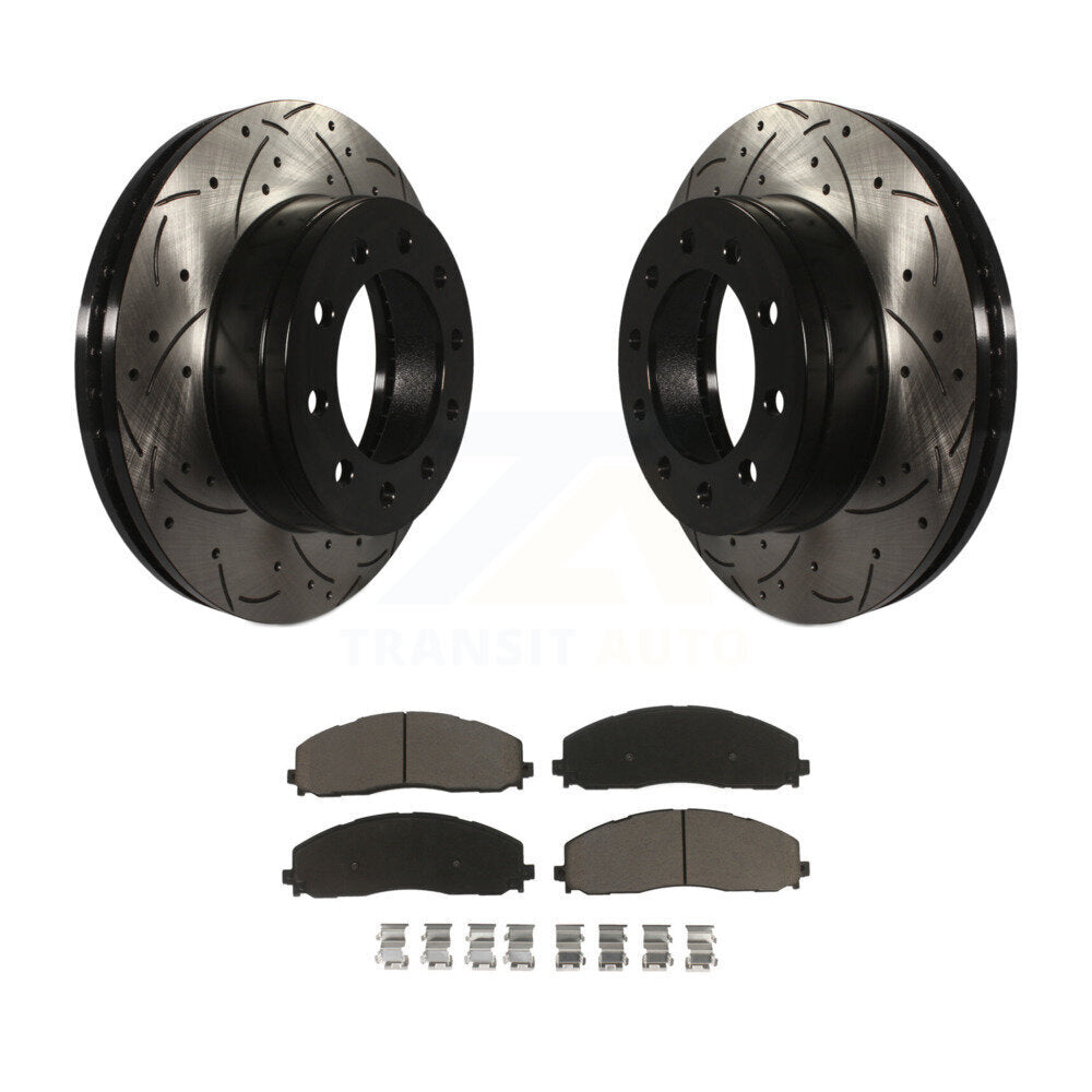Rotor de frein à fente percée avant et Kit de plaquettes en céramique pour Ford F-350 Super Duty F-25