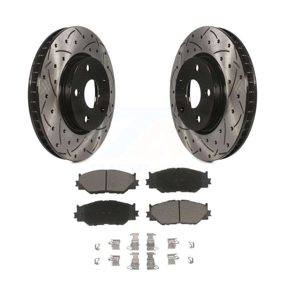 Rotors de frein à disque fendus percés à revêtement avant et kit de plaquettes en céramique pour Lexus IS25