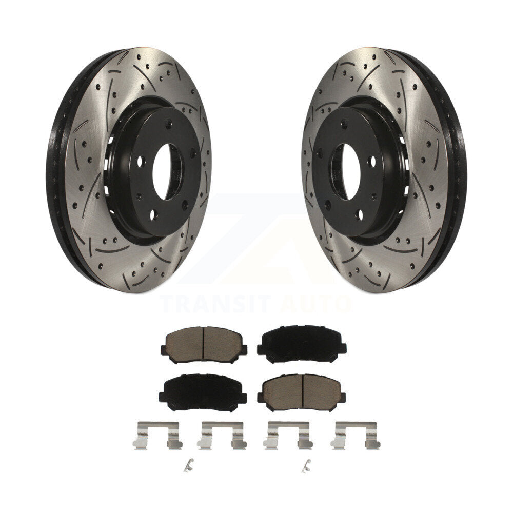 Rotor de frein à disque fendu percé à revêtement avant et Kit de plaquettes en céramique pour Mazda CX-