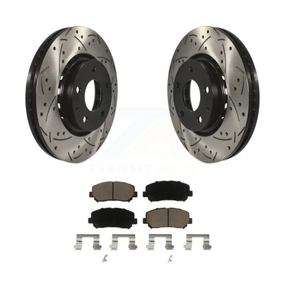 Rotor de frein à disque fendu percé à revêtement avant et Kit de plaquettes en céramique pour Mazda CX-