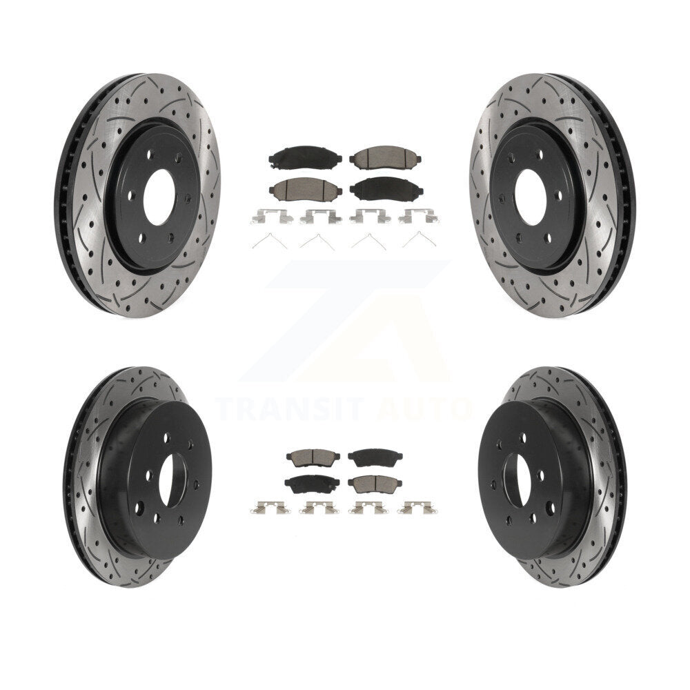Rotor de frein à fente percée avant et arrière et Kit de plaquettes en céramique pour Nissan Frontier Xterr