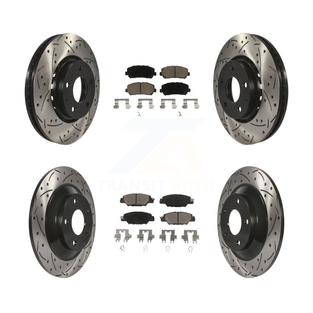 Rotor de frein à disque à fente percée avant et arrière et Kit de plaquettes en céramique pour Mazda CX-