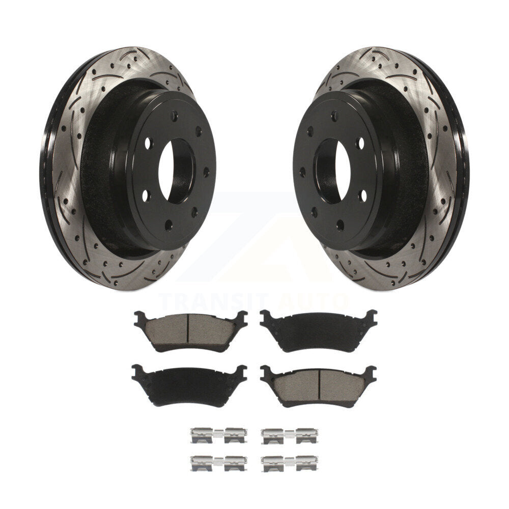 Rotor de frein à fente arrière percé et Kit de plaquettes en céramique pour Ford F-150 avec roue à 7 écrous