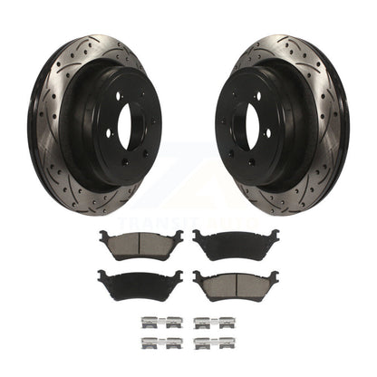 Rotors de frein à disque fendus percés à revêtement arrière et kit de plaquettes en céramique pour Ford F-15