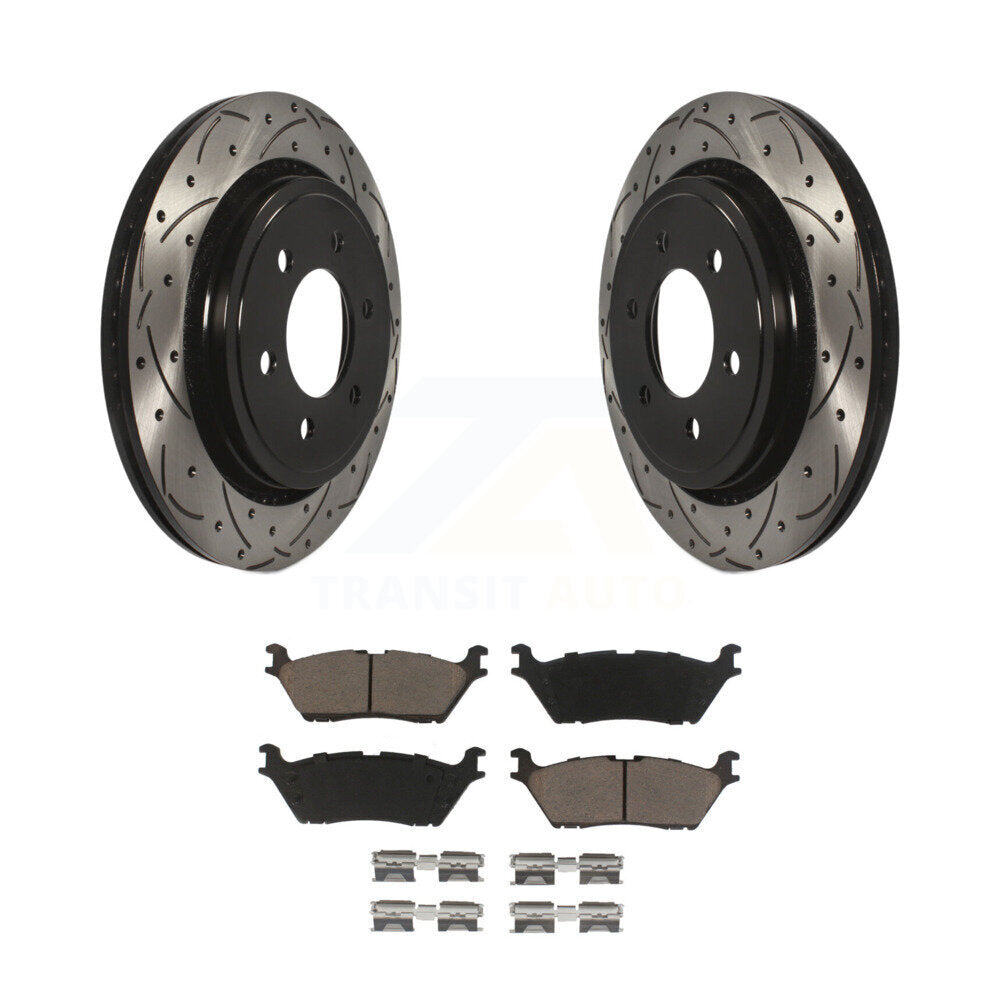 Rotors de frein à disque fendus percés à revêtement arrière et kit de plaquettes en céramique pour Ford F-15