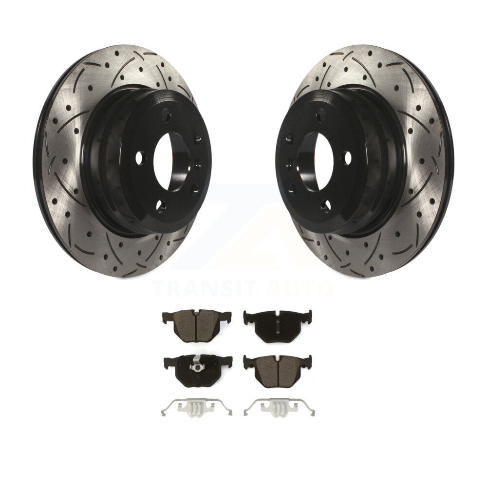 Rotors de frein à disque fendus percés à revêtement arrière et kit de plaquettes en céramique pour BMW X5 X