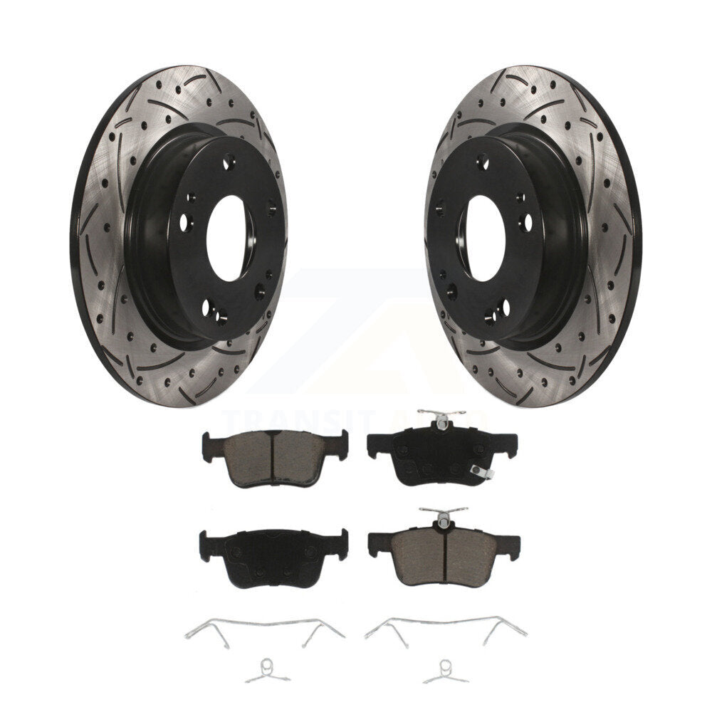 Rotor de frein à disque fendu percé à revêtement arrière et kit de plaquettes en céramique pour Honda Civi