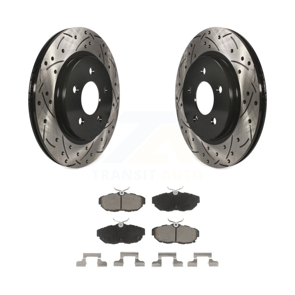 Rotors de frein à disque fendus percés à revêtement arrière et Kit de plaquettes en céramique pour Ford Mustang