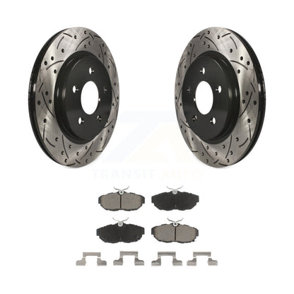 Rotors de frein à disque fendus percés à revêtement arrière et Kit de plaquettes en céramique pour Ford Mustang