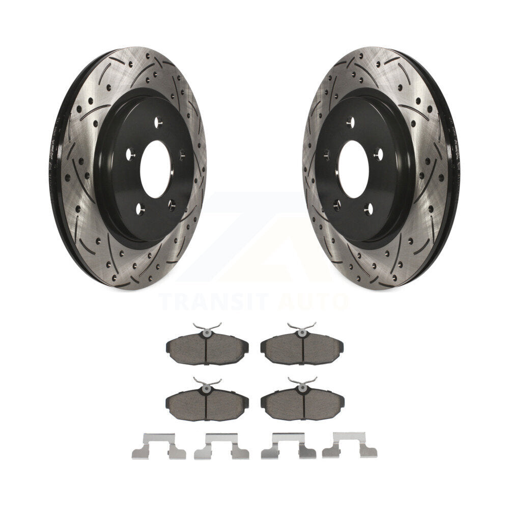 Rotors de frein à disque fendus percés à revêtement arrière et Kit de plaquettes en céramique pour Ford Mustang