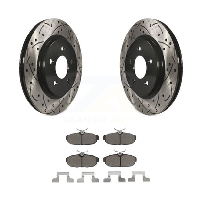 Rotors de frein à disque fendus percés à revêtement arrière et Kit de plaquettes en céramique pour Ford Mustang