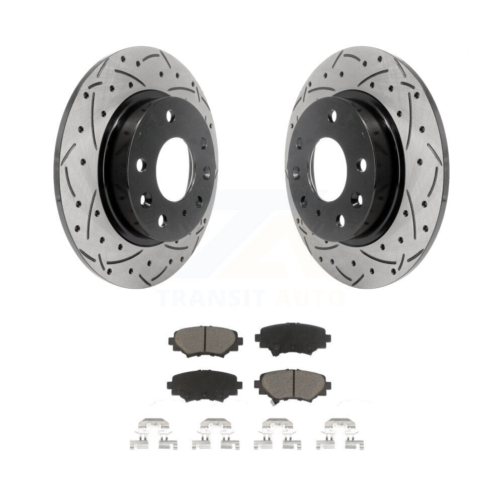 Rotor de frein à disque fendu percé à revêtement arrière et Kit de plaquettes en céramique pour Mazda 3 Spor