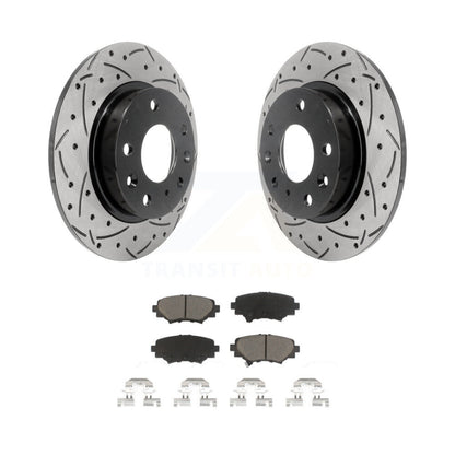 Rotor de frein à disque fendu percé à revêtement arrière et Kit de plaquettes en céramique pour Mazda 3 Spor
