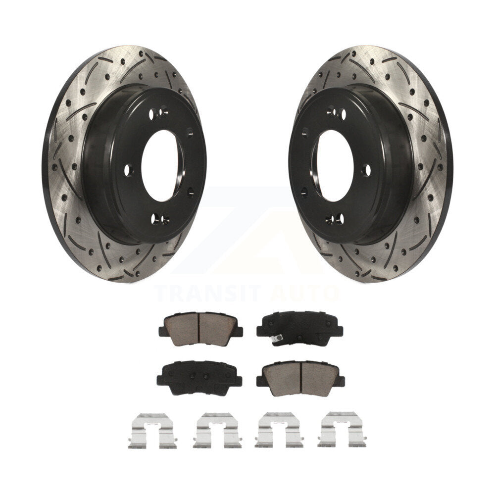 Rotor de frein à fente arrière percé et Kit de plaquettes en céramique pour Hyundai Elantra Kia Forte G
